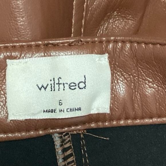 Aritzia Wilfred Brown Faux Leather High Rise Straight Leg Pockets Ankle Pants 6 - Picture 4 of 5